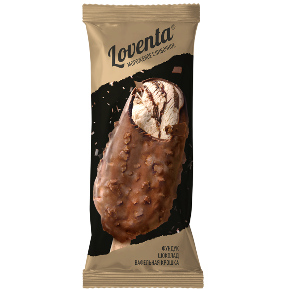 "LOVENTA" creamy ice cream with hazelnuts and wafer crumbs